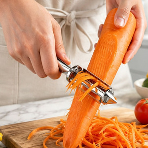 Éplucheur à double lame en alliage de zinc avec lames droites dentelées, éplucheur multifonctionnel pour légumes et fruits avec extracteur de pépins pour la cuisine - Product Image 4