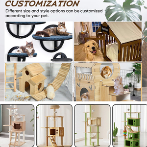 Grand <span class=keywords><strong>arbre</strong></span> à <span class=keywords><strong>chat</strong></span> en bois avec espace lounge central encastré, deux plateformes florales et griffoir intégré pour l'enrichissement des chats d'intérieur - Product Image 4