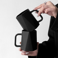 Niche Design artistique tasse géométrique noir mat hexagonal gobelet à eau tasse à café en verre chromé