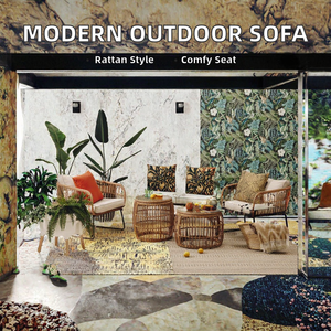 Conjunto de Sofá Moderno para Jardín, Muebles de Mimbre para Patio, 5 Piezas, Silla, Mesa Lateral, Muebles de Ratán, Cómodos para Relajarse al Aire Libre - Product Image 2