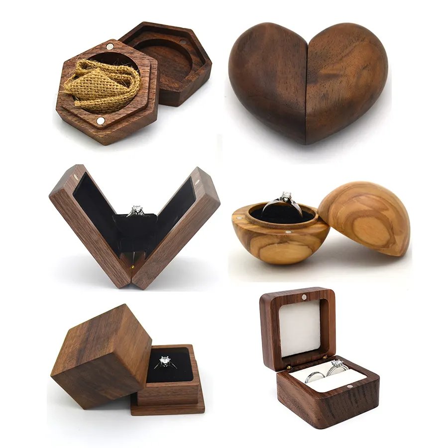 Wedding walnut wooden jewelry ring box for gift