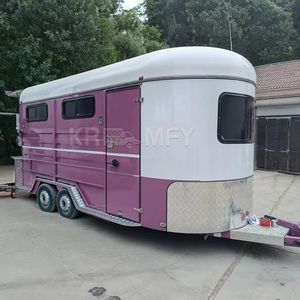 Remorque carrée pour 3 chevaux, blanche et rose, couleur personnalisée, pneus en caoutchouc massif de luxe, normes australiennes - Product Image 4