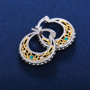 Orecchini a Cerchio Classici Bicolore con Zirconi, Placcati in Oro, in Lega di Zinco, Gioielli da Donna, Orecchini alla Moda con Incastonatura a Castone - Product Image 4