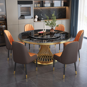 Table de <span class=keywords><strong>salle</strong></span> à <span class=keywords><strong>manger</strong></span> ronde en pierre frittée avec base en métal doré, design moderne, nouvelle collection, en promotion - Product Image 3