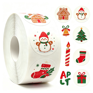 Étiquettes autocollantes personnalisables en papier kraft de Noël, emballage cadeau, imperméables, découpées à la forme, rondes, résistantes - Product Image 1