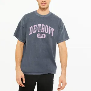 Оптовая продажа, Высококачественная футболка с принтом логотипа в стиле хип-хоп, 100% хлопковая темно-серая негабаритная Винтажная футболка с кислотной стиркой