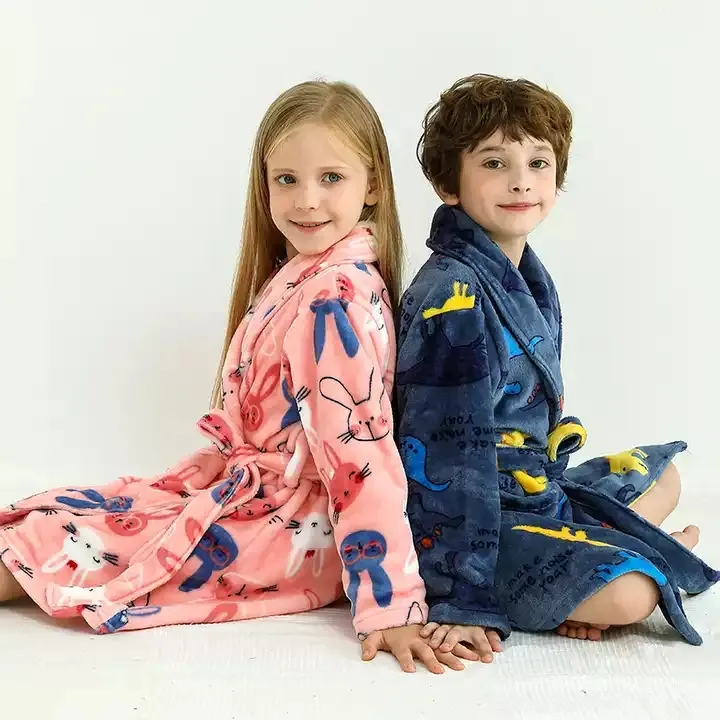 Kids Cartoon Plush Robe Animal Pajamas Children Sleepwear Flannel Fleece Bathrobe for Boys Girls