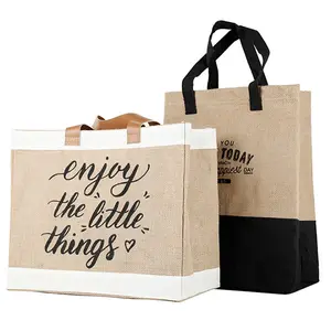 Bolso de mano sencillo de yute para mujer, bolsa de mano de diseño personalizado, para compras, verduras, supermercado, nuevo estilo de fábrica