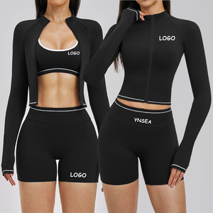 YNSEA Ensemble de Vêtements de Sport pour <span class=keywords><strong>Femme</strong></span> Personnalisé, Style Sport Chic, 3 Pièces, Crop Top à Bretelles Croisées, Color Block, Tenue de Yoga et Fitness - Product Image 1