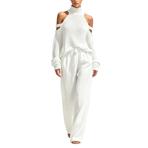 <span class=keywords><strong>Ensemble</strong></span> décontracté 2 pièces pour <span class=keywords><strong>femme</strong></span> : pull en maille à épaules dénudées et <span class=keywords><strong>pantalon</strong></span> large à cordon Sehe Fashion - Product Image 3