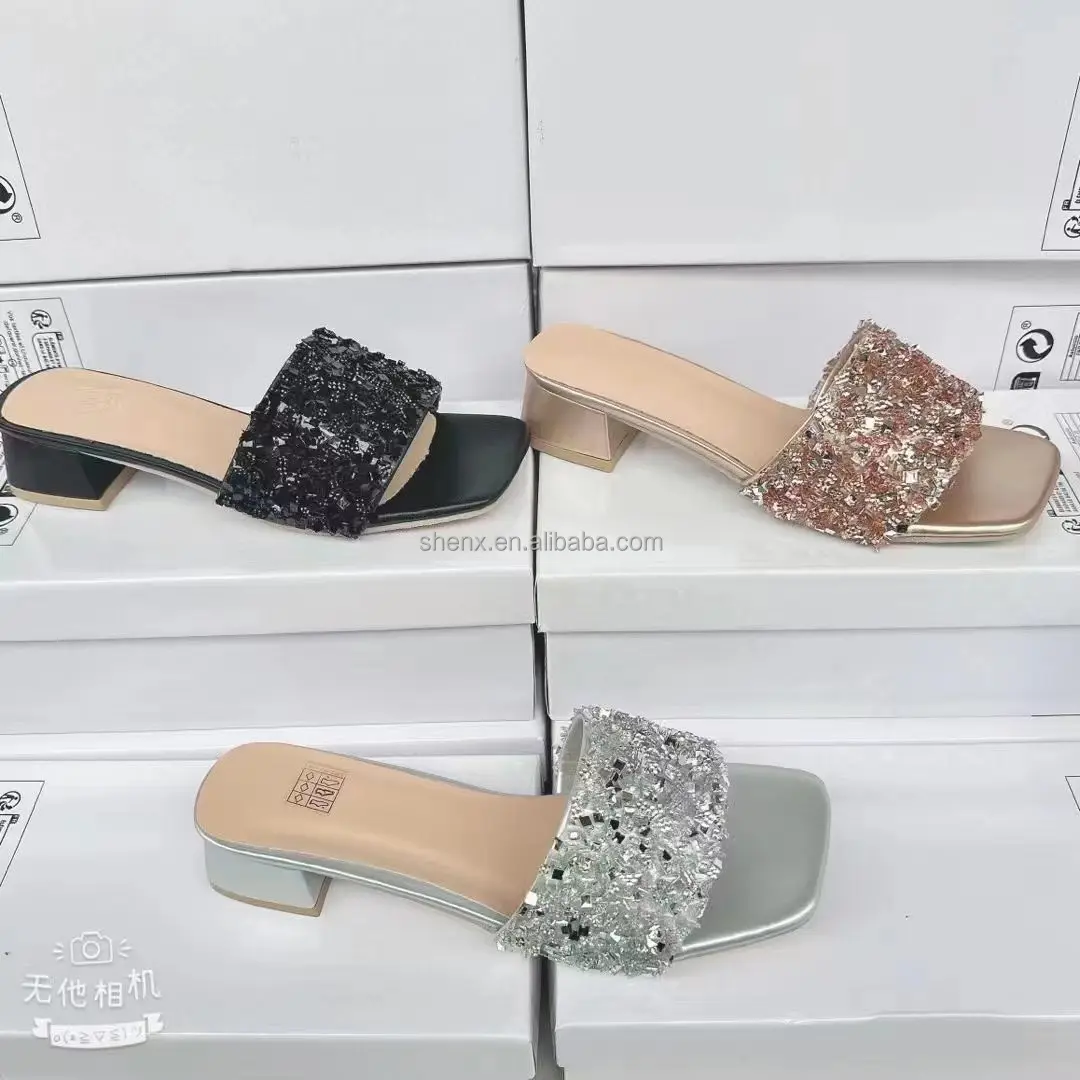 Nouveautés Styles Strass Plate-forme Femmes Chaussures Noir Été Brillant Diamant