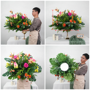 Bola de Flores Colorida Estilo Isla Tropical con <span class=keywords><strong>Planta</strong></span> de Plástico y Flores de Seda de 60 cm, Bola de Flores Artificiales Única de Rosa y Anturio - Product Image 3