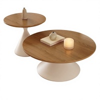 Tables basses style crème, métal, nordique, moderne, minimaliste, plateau rond en bois massif, table d'appoint pour salon, ensemble pour petit appartement