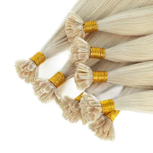 U Tip Hair Extensions 100 Human Hair #60A Cuticle Aligend Russian Keratin Glue Blonde Color Hair Extensions