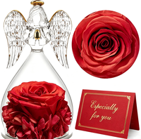 Rose éternelle préservée faite à la main, petit ange sous cloche en verre, boîte cadeau décorative, Saint-Valentin, Noël, remise de diplôme