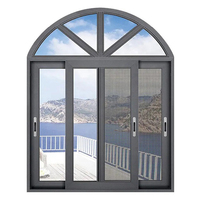 Ventana Corredera de Vidrio con Marco de Aluminio con Recubrimiento en Polvo, Estilo Francés, Arco Semi-Moderno Personalizado, con Diseño de Rejilla