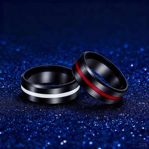Anillo De Acero Inoxidable 8mm Wide <b>Black</b> Stainless Steel <b>Men's</b> <b>Ring</b> Red Groove Beveled Edge <b>Black</b> Tungsten Wedding <b>Rings</b> - Product Image 3