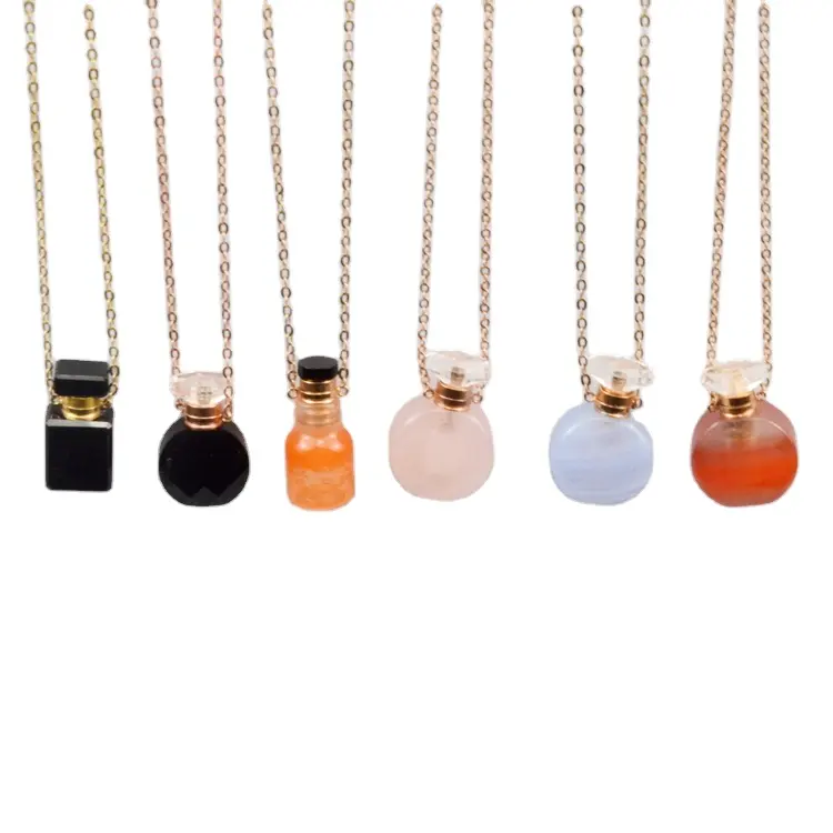 Wholesale gift box Crystal perfume bottle pendant Gem Pendant Necklace Perfume Jewelry Set Healing lucky necklace