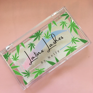 Lashbox Packaging Green Leaf Lash Box Weed Leaf Eyelash Packaging 3D Mink Eyelashes Acrylic Eyelash Case Clear Lashbox