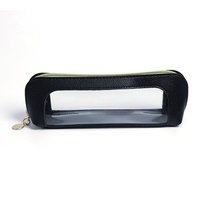 Trousse à crayons transparente en PVC avec fenêtre, simple, pour hommes, femmes, étudiants, usage scolaire et de bureau, rangement pour rouge à lèvres et pinceaux de maquillage, 19*6*5cm, ouverte