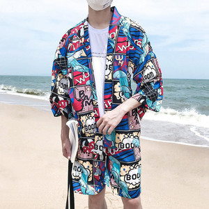 ราคาขายส่ง เสื้อเชิ้ตผู้ชายแขนสั้นคอตั้งลายดอกไม้ผ้าฝ้าย 100% พิมพ์ลายตามสั่ง ชุดลำลองสำหรับใส่ไปชายหาดช่วงฤดูร้อน - Product Image 2