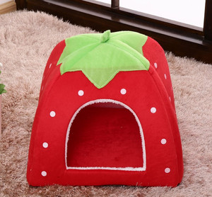 Vendita calda nuovo stile lavabile caldo morbido Ger punto d'onda fragola nido mezzo letto chiuso per gatti - Product Image 6