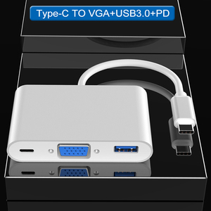 อะแดปเตอร์แปลง USB 3.0 Type C เป็น VGA 3 in 1 ฮับ USB พร้อมพอร์ตชาร์จ PD สำหรับ <span class=keywords><strong>Apple</strong></span> Macbook <span class=keywords><strong>Chromebook</strong></span> แล็ปท็อป โปรเจคเตอร์ - Product Image 3
