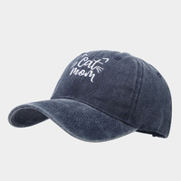 Casquette de baseball unisexe de luxe avec broderie lettre MOM, effet délavé, en PVC, 6 panneaux, réglable, pour activités sportives en extérieur et protection solaire