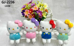 Llavero de peluche de Hello Kitty de 13 cm, juguete colgante para niños de 2 a 4 años, unisex, animal de peluche suave con lazo rosa y overol azul - Product Image 3