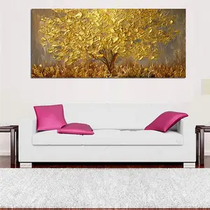 لوحة زيتية على القماش ، لوحة كبيرة ، سكين ثلاثي الأبعاد ، لوحة شجرة ذهبية ، مناظر طبيعية حديثة ، مطلية يدويًا 100 ٪