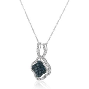 Collar con colgante de trébol de diamantes azules y blancos de Ornaatis, 0,86 quilates, corte redondo, plata de ley 925 para mujer - Product Image 2
