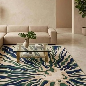 Alfombra de Lujo con Diseño Abstracto Azul y Verde, Alfombra Moderna de Lana Hecha a Mano, Alfombra para Sala de Estar, Alfombra Suave y Afelpada, Decoración Artística para el Hogar - Product Image 4