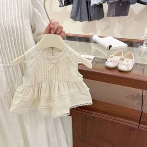 Girls Clothing Set Sleeveless Top With Lace Pink Shorts Cotton Two Piece Summer Outfit For Toddlers - Product Image 3