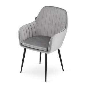 Silla de comedor de tela de terciopelo acolchado gris claro de lujo con reposabrazos - Product Image 5