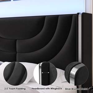 Кровать с полной обивкой, LED-подсветкой, регулируемая, с 2 ящиками для хранения, велюровое изголовье с бортиками, металлические ламели, без пружинного блока - Product Image 6