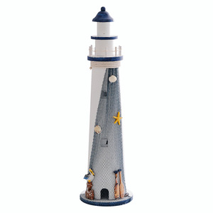 Mediterranean Style Wood Lighthouse Craft Decor <b>Round</b> Handmade Pine <b>Table</b> Decoration - Product Image 4