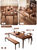 Ensemble table et chaises en bois de noyer - entièrement en bois massif, table à manger rectangulaire et table basse, design moderne et minimaliste