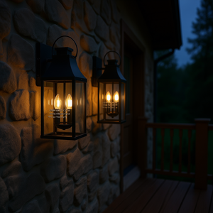 Lanterne murale extérieure moderne en fer noir 20 pouces avec éclairage LED pour jardin, véranda, garage, applique extérieure - Product Image 2