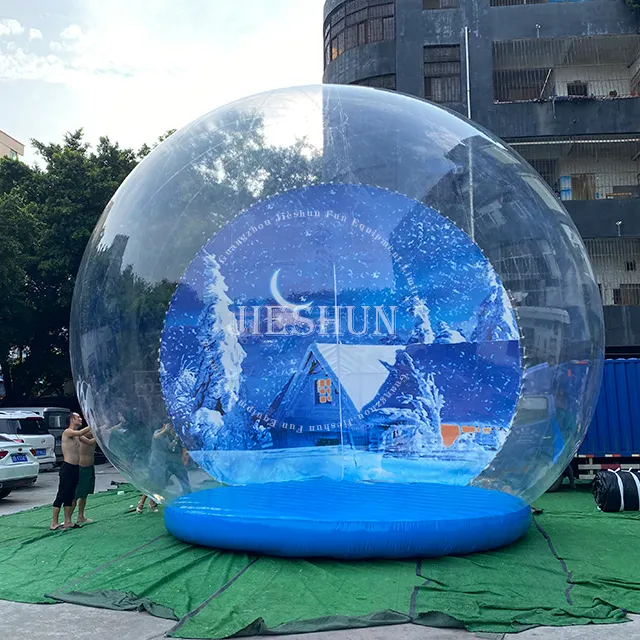 Customized blue Christmas Inflatable Snow Globe Photo Booth Tunnel Giant Inflatable Snow ball for advertisement