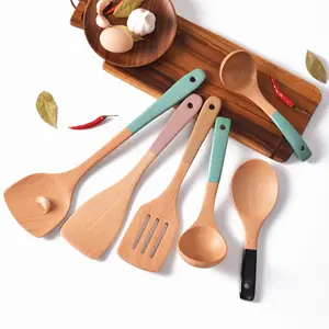 Kitchen & Tabletop Non-stick Cooking Utensil Set Online 12 Pcs Sustainable Wooden Utensils Silicone Utensils