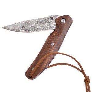 سكين جيب صغير مخصص من شركة تصنيع المعدات الأصلية ، سكين جيب دمشقي صغير ، مقبض خشبي ، سكين صيد محمول من الفولاذ الدمشقي للتخييم والتنزه في الهواء الطلق - Product Image 4