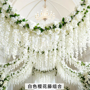 พวงดอกซากุระประดิษฐ์สีขาวทำจากผ้าไหมสำหรับตกแต่งงานแต่งงาน งานปาร์ตี้ สวน และผนังบ้าน - Product Image 4
