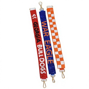 Sangle de sac à main perlée faite à la main avec crochets dorés, motif à carreaux orange et blanc, forme rectangulaire, Georgia Bulldogs Marquette Eagle - Product Image 1