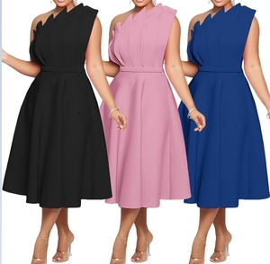 Primavera 2024 Roupas Femininas Nova Chegada Venda Quente Sexy Slope Neck Cintura Alta Sem Mangas Vestido De Festa Solto - Product Image 1
