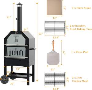 Horno de Pizza <span class=keywords><strong>para</strong></span> Exterior, <span class=keywords><strong>a</strong></span> Leñ<span class=keywords><strong>a</strong></span>, con Cubierta Impermeable, <span class=keywords><strong>Piedra</strong></span> <span class=keywords><strong>para</strong></span> Pizza, Pala <span class=keywords><strong>para</strong></span> Pizza, Acero de 2 Capas con 2 Ruedas - Product Image 5