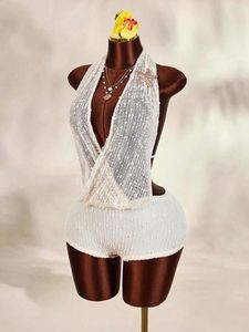 วิวิบลุค Z811DS03 ชุดเดรสฤดูร้อนผู้หญิงเซ็กซี่ถักแบบผูกคอคอปกแบบสวิงแขนกุดชุดเดรสบอดี้คอนมินิสำหรับวันหยุดที่ชายหาด - Product Image 4