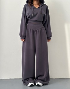 Set <span class=keywords><strong>Felpa</strong></span> <span class=keywords><strong>con</strong></span> <span class=keywords><strong>Cappuccio</strong></span> e Pantaloni della Tuta <span class=keywords><strong>con</strong></span> Fascia <span class=keywords><strong>Larga</strong></span> Personalizzabile Tuta Sportiva Oversize da Donna - Product Image 5