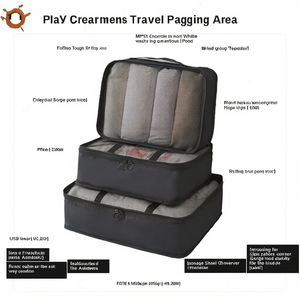 3 Pcs-Set Fashion Mesh Nylon Zipper Closure Letter <b>Foldable</b> Large Capacity Packing Cubes Storage <b>Bag</b> Adjustable Strap <b>Travel</b> - Product Image 3