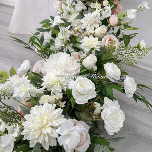 DKB - Centro de Mesa de Flores Artificiales Hechas a Mano, Color Verde y Blanco, Camino de Mesa con Rosas, Follaje Artificial, Decoración de Mesa de Boda, Seda - Product Image 3