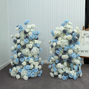 Composition florale blanche et bleue, arche de fleurs de gypsophile rose pour toile de fond de scène de mariage, décoration d'événements et de fêtes d'anniversaire - Product Image 5